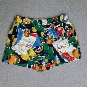 J. Crew Mini Shorts Women's 4 Chino Travel Vacation Postcard Scallop Hem Beach